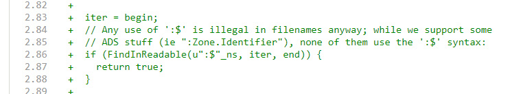 Code blocking paths containing the :$ string 
