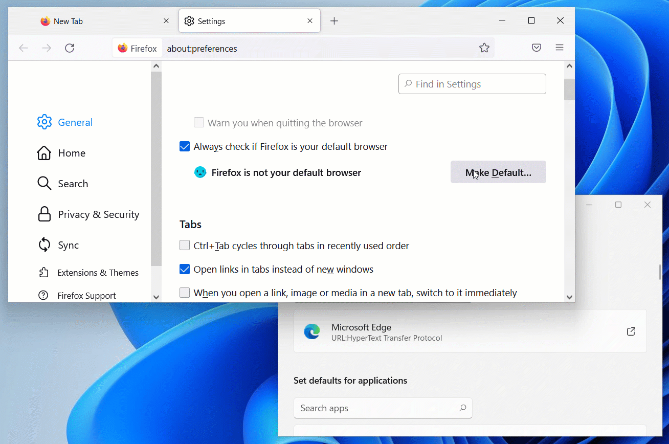 Firefox now bypasses Windows 11's messy default browser settings