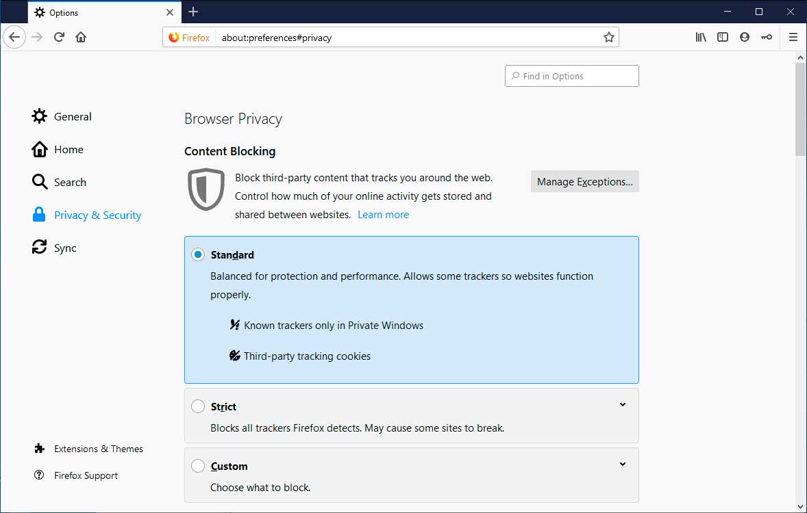 Standard Content Blocking setting