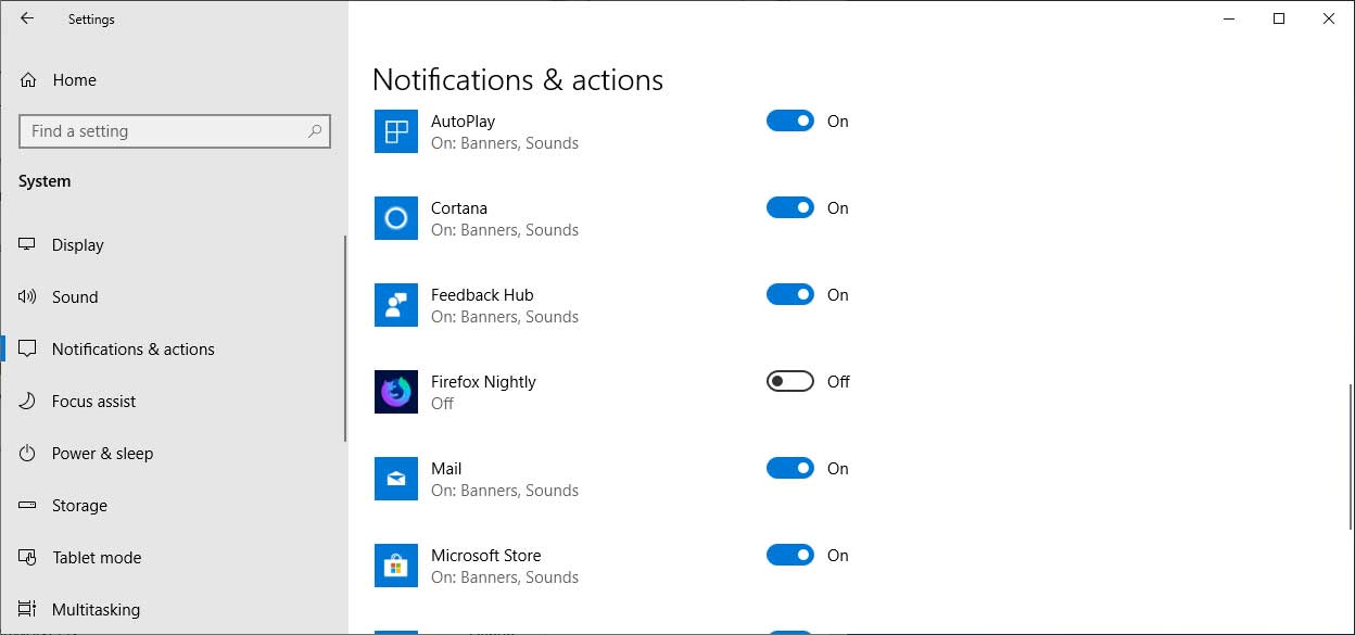 Windows 10 Notification Settings