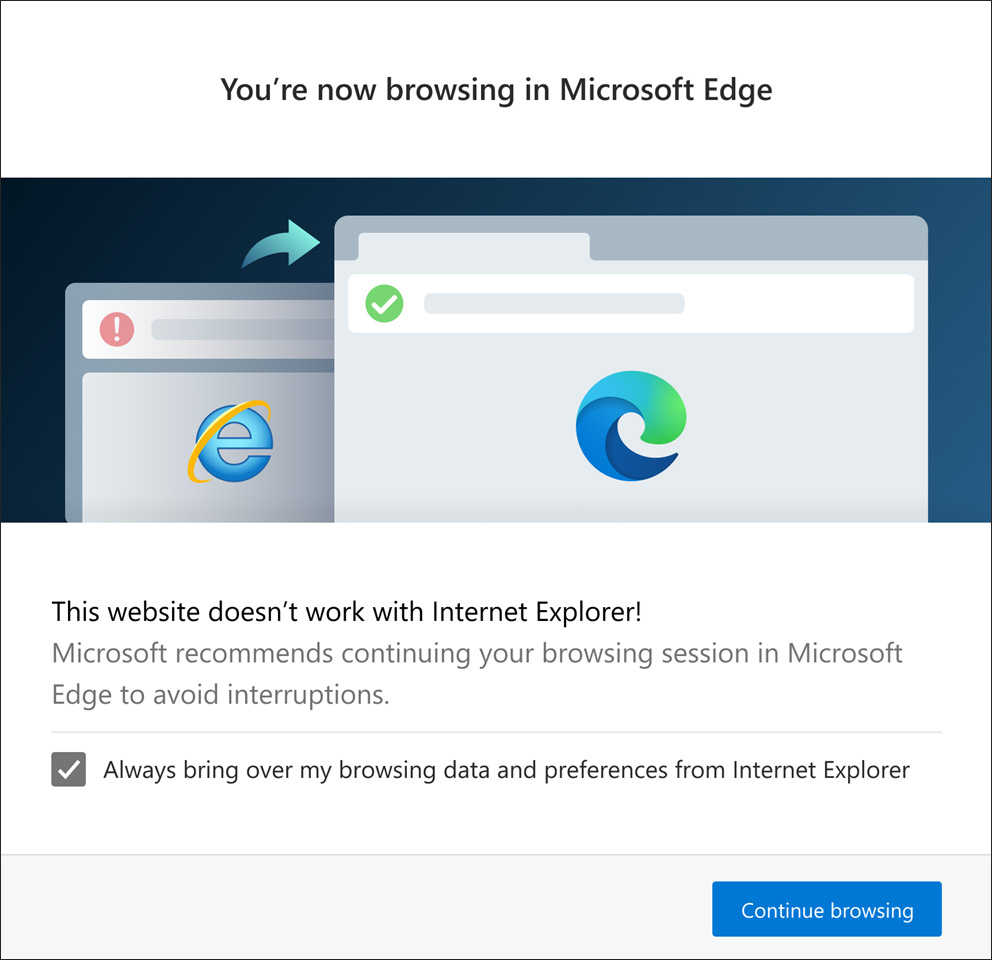 Internet Explorer redirection alert