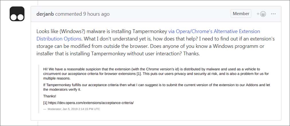 Tampermonkey dev's response