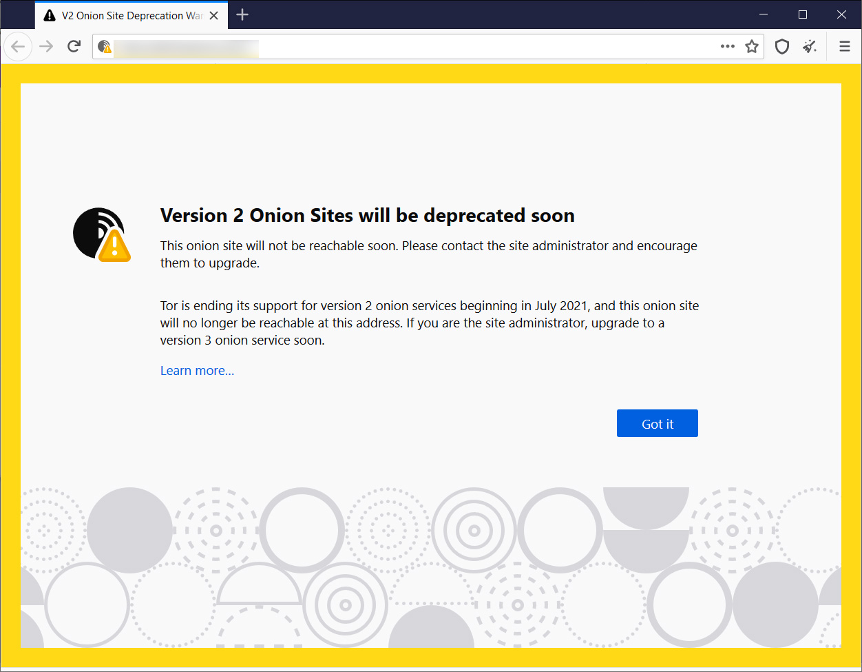 V2 URL warnings in Tor 10.5