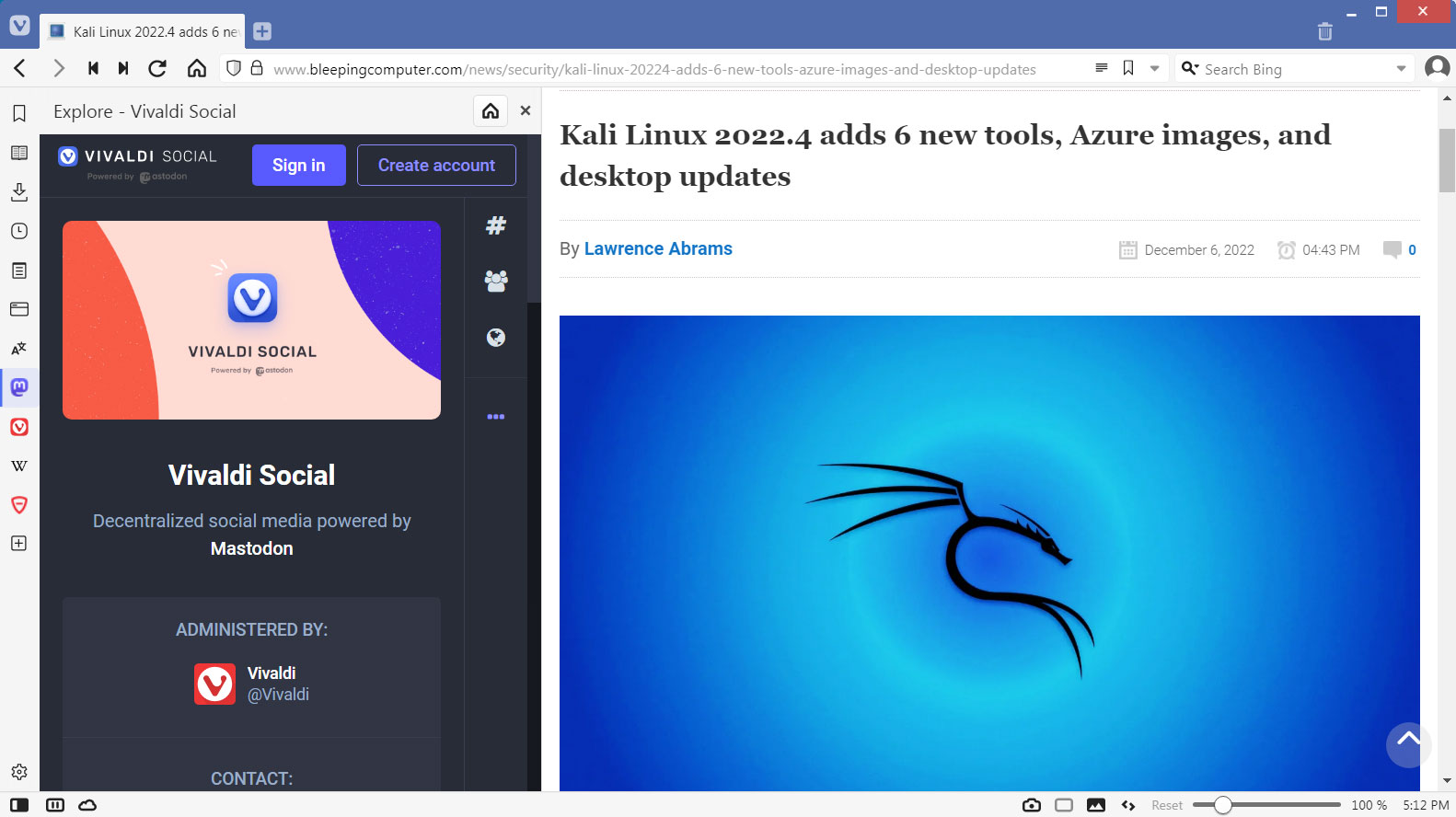 Mastodon on Vivaldi sidebar