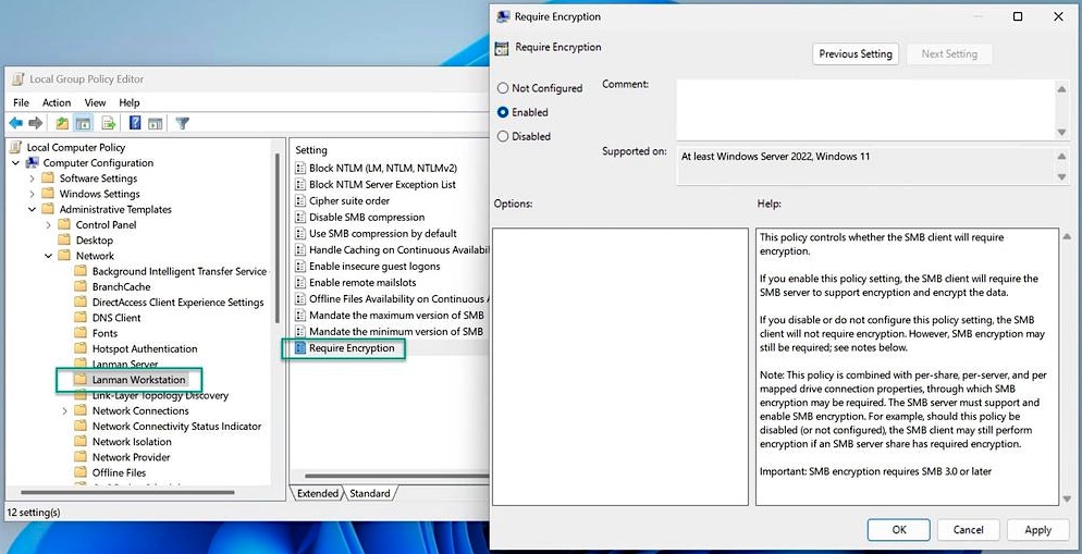 Windows 11 require encryption group policy
