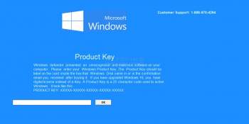 Microsoft Windows Product Key Tech Support Scam Screenshot