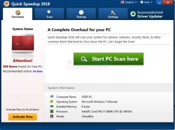 Remove the Quick Speedup 2018 PUP Image