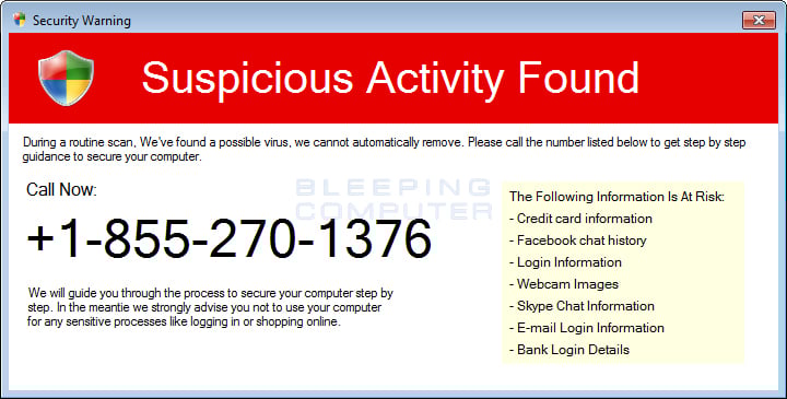 fake scams scam support suspicious tech warning alert exe activity virus microsoft computer security numbers found removal alerts software threat