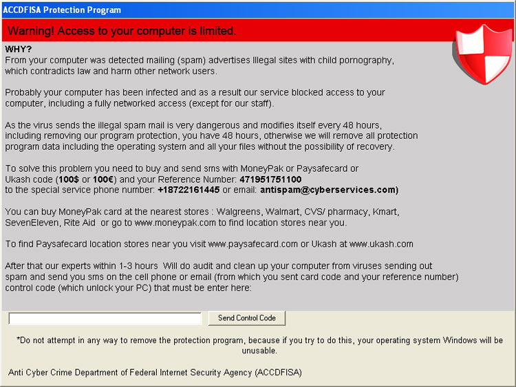 Anti-Child Porn Spam Protection/ACCDFISA extortion malware