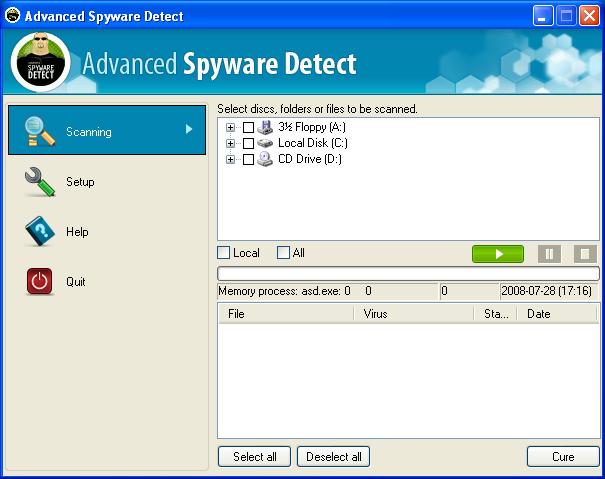 Cannot detect. Spyware process Detector. Detector_Advances. Win32. HLLW. Spyware Doctor.