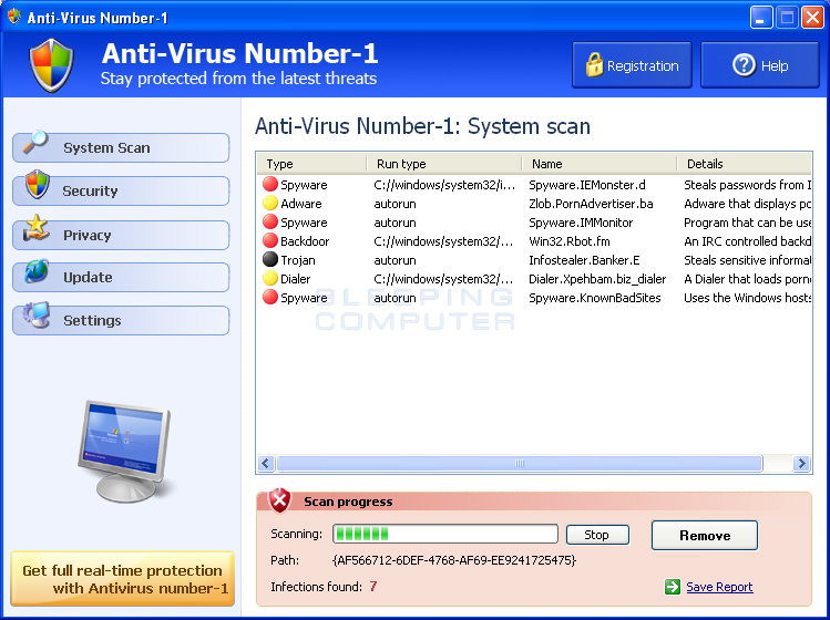 Anti-Virus Number 1 Removal Report