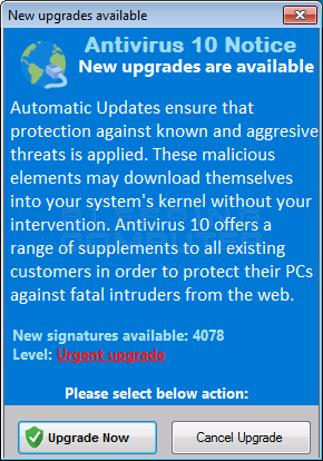 Antivirus 10 Fake Upgrade Alert