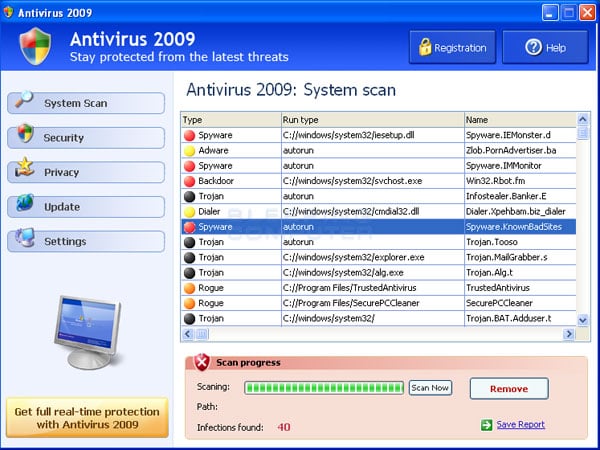 rimuovere Windows Experience Points Antivirus 2009
