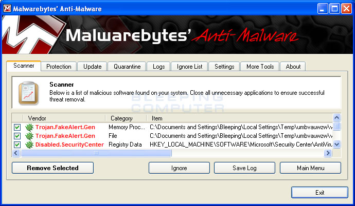 MalwareBytes Scan Results