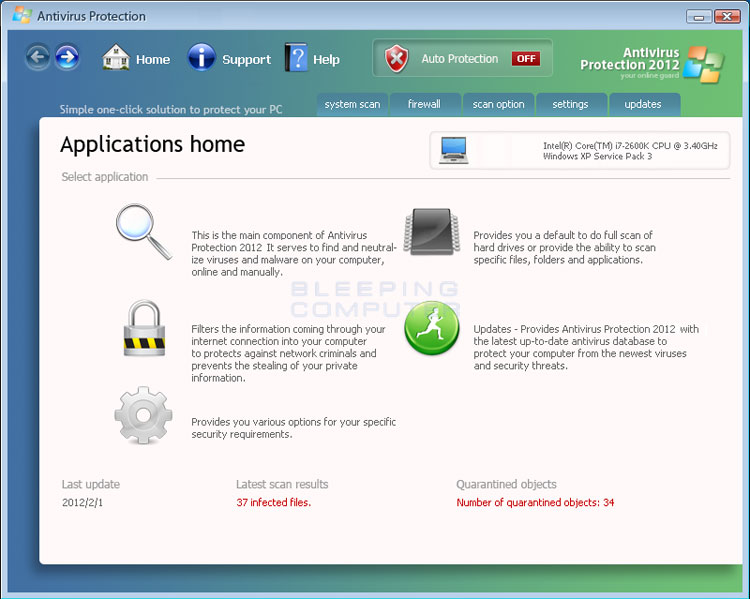 Antivirus Protection 2012 screen shot