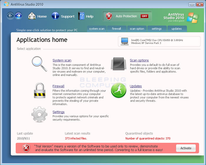 Antivirus Studio 2010 screen shot