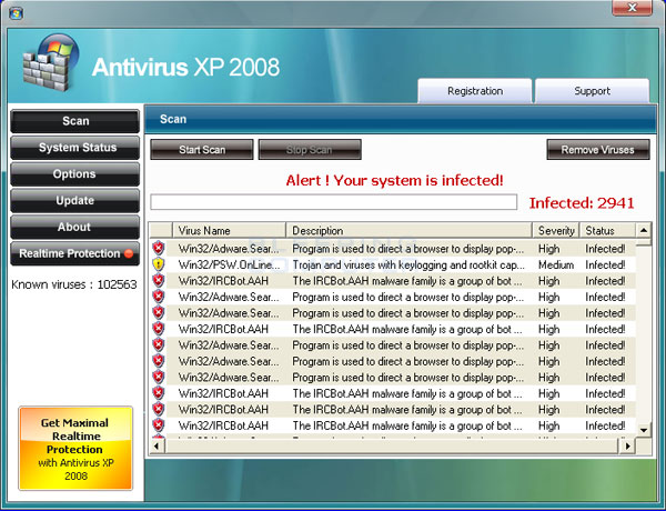 Screen shot of Antivirus XP 2008