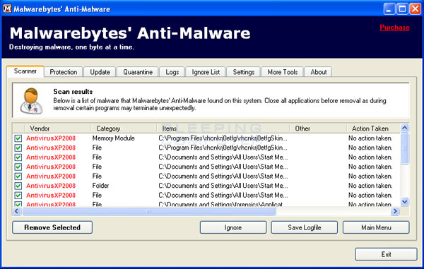 удаление вредоносных программ удалить антивирус Vista 2008