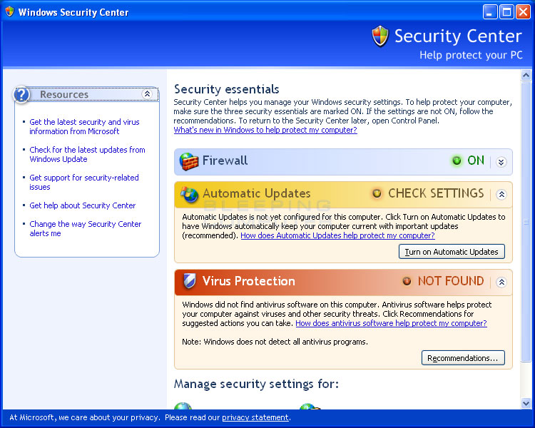 Fake Windows Security Center