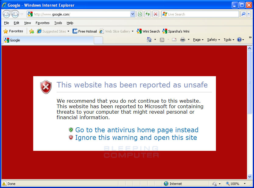 Internet Explorer browser hijack