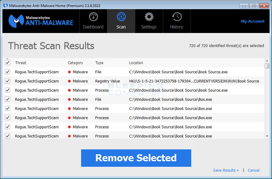 MalwareBytes Scan Results