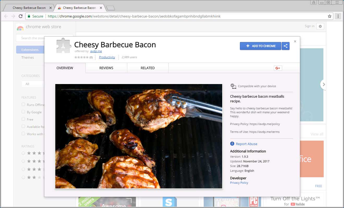 Remove the Cheesy Barbecue Bacon Chrome Extension