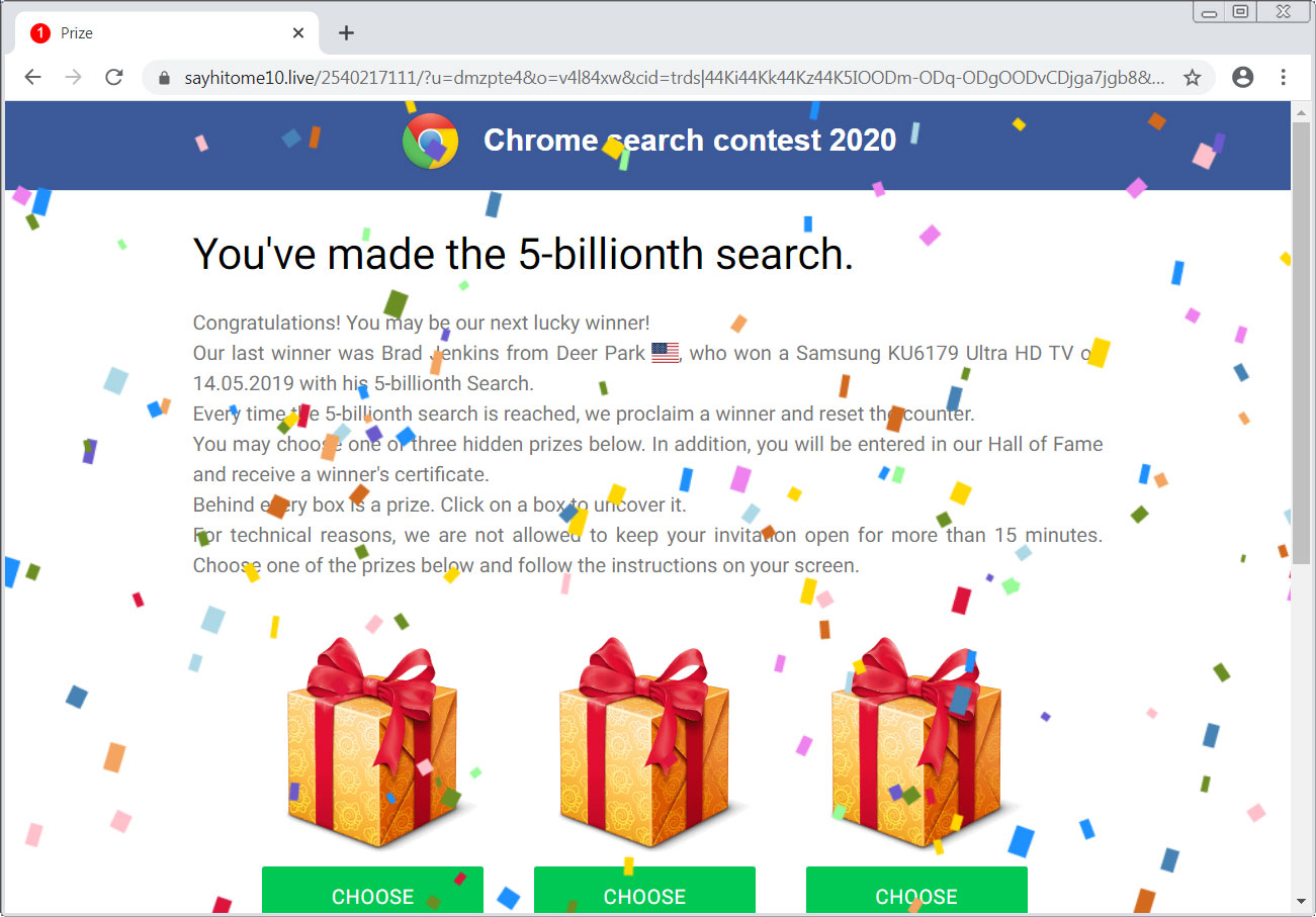 Remove the Chrome search contest 2020 Scam