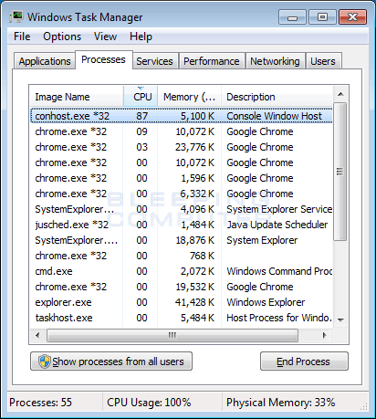 exe miner console host window remove task manager error virus monero