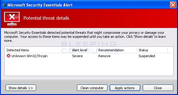 Fake Microsoft Security Essentials Alert