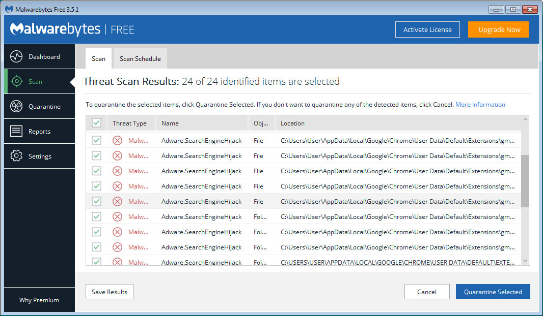 MalwareBytes Scan Results