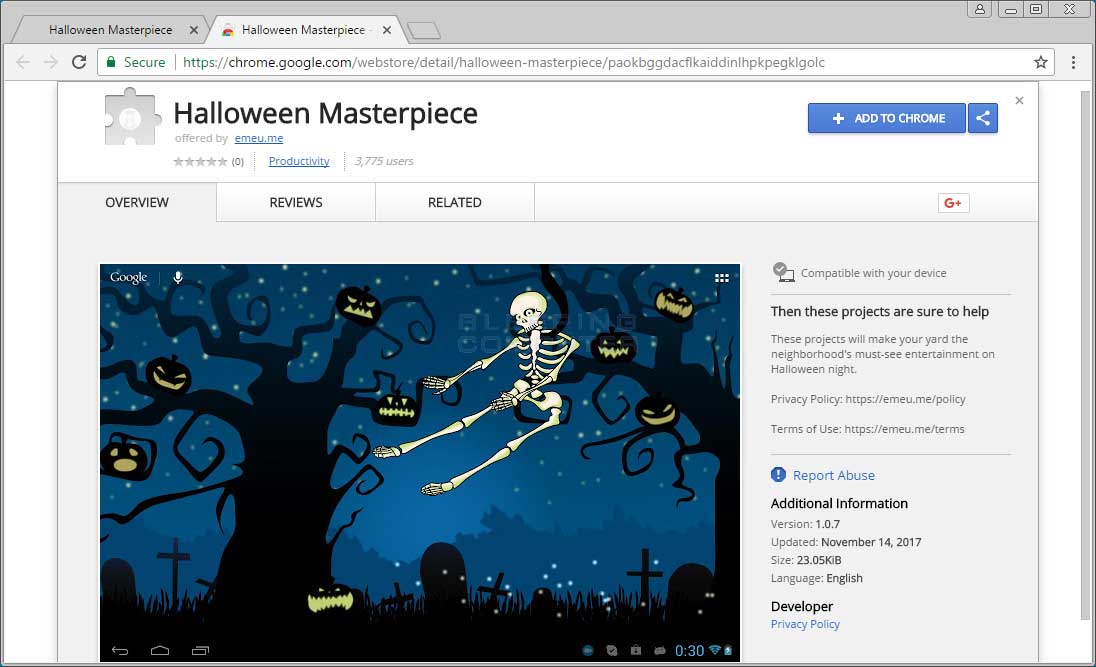remove the halloween masterpiece chrome extension halloween web site