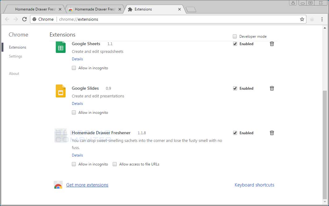 Remove the Homemade Drawer Freshener Chrome Extension