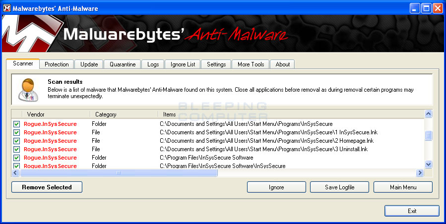 MalwareBytes Scan Results