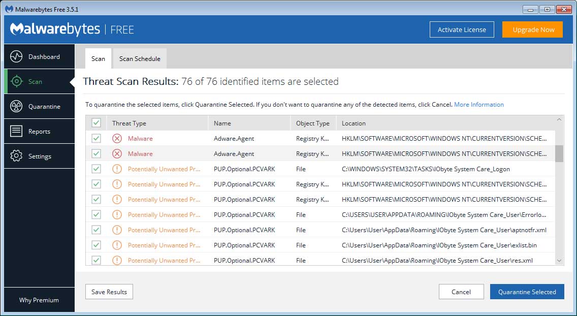 MalwareBytes Scan Results