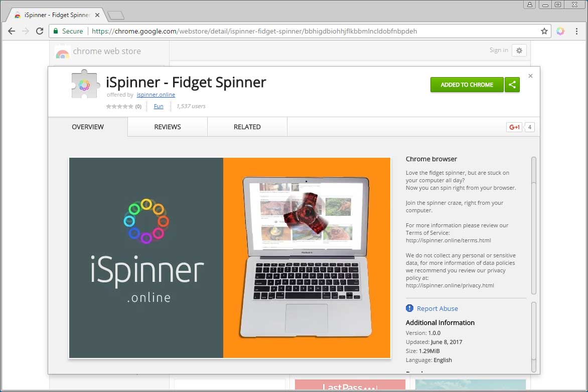 Remove the iSpinner - Fidget Spinner Chrome Extension