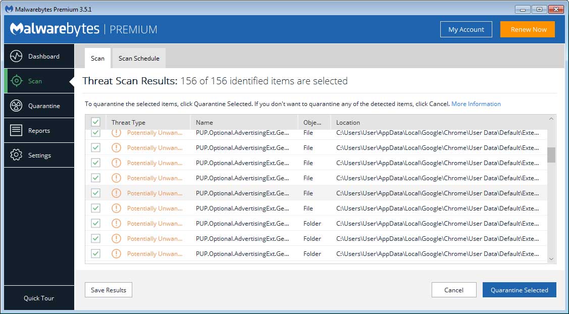 MalwareBytes Scan Results
