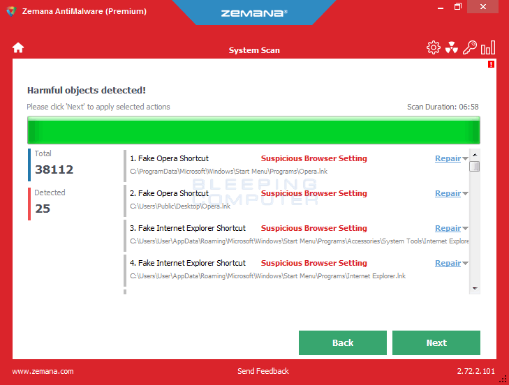 Zemana AntiMalware Scan Results