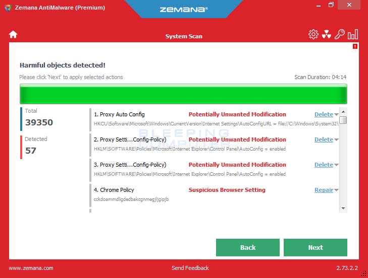 Zemana AntiMalware Scan Results