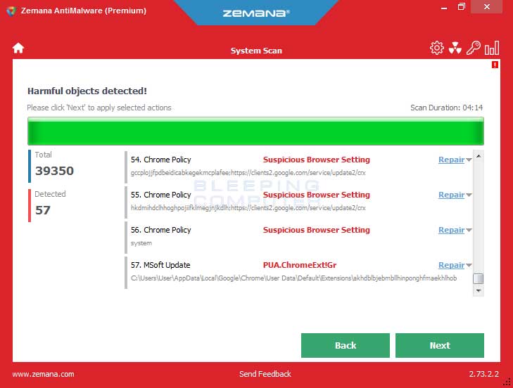 remove the msoft update chrome extension