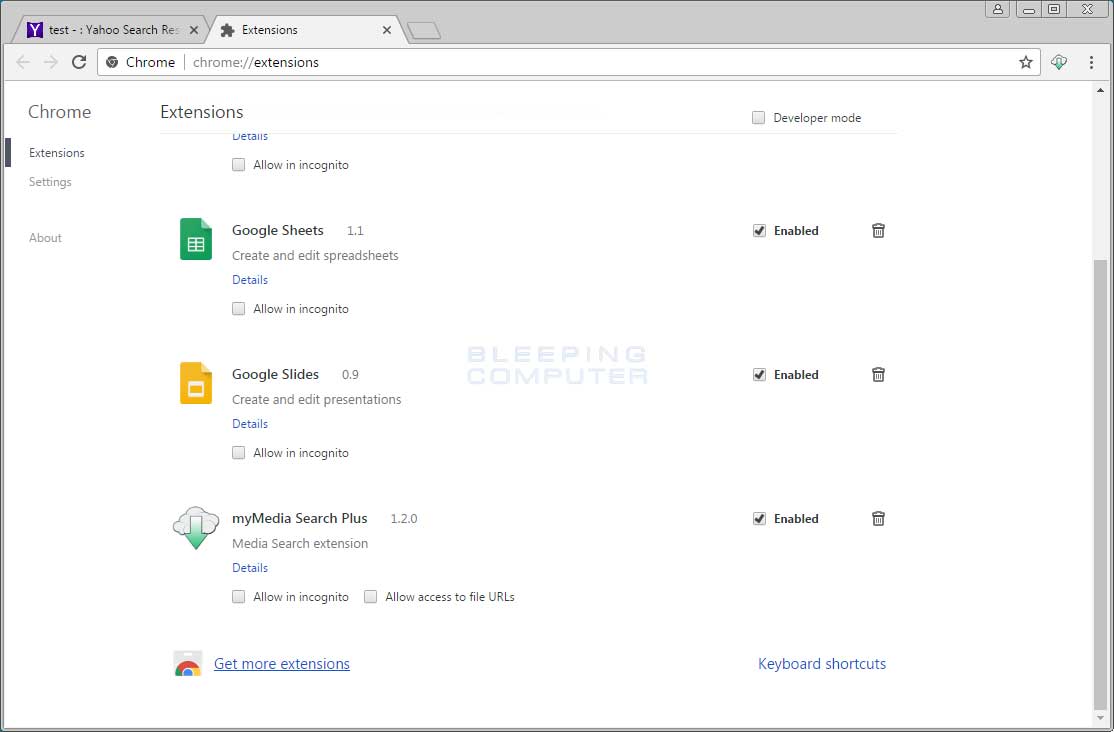Remove the myMedia Search Plus Chrome Extension