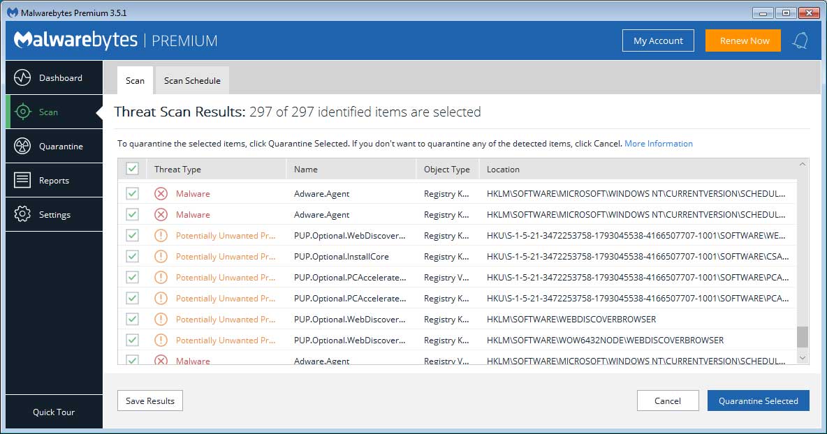 MalwareBytes Scan Results