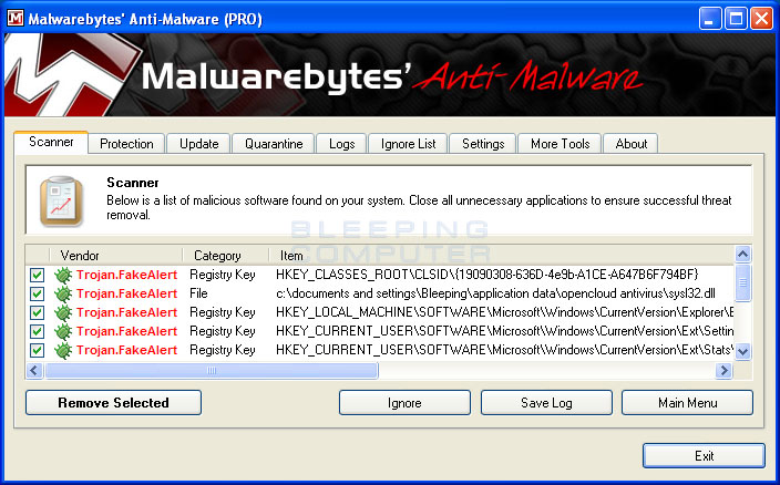 MalwareBytes Scan Results