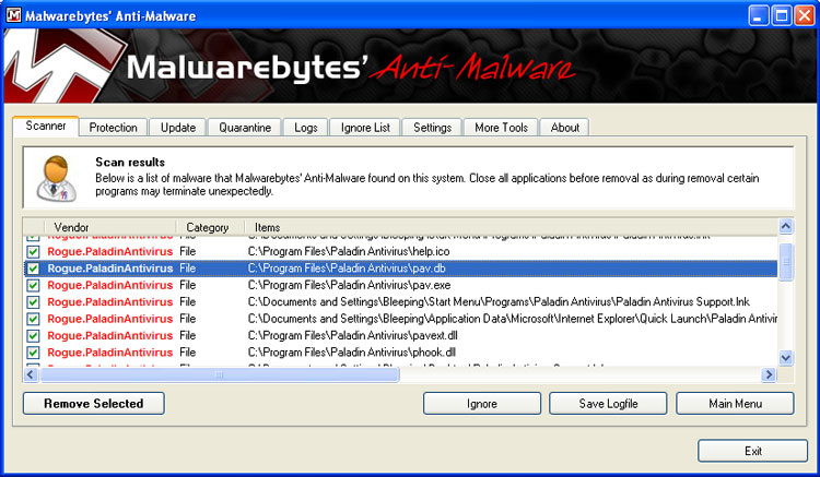 MalwareBytes Scan Results