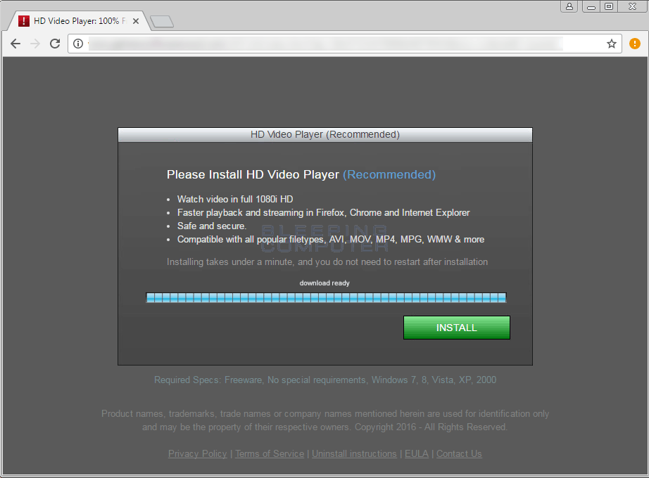 Remove the Please Install HD Video Player Popup