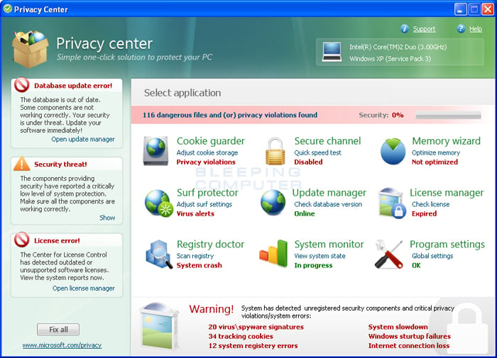 Privacy Center screen shot