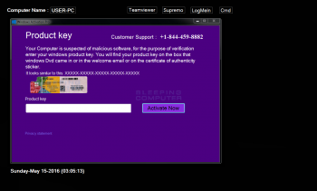 Fake Windows Product Key Screen Scam Screenshot