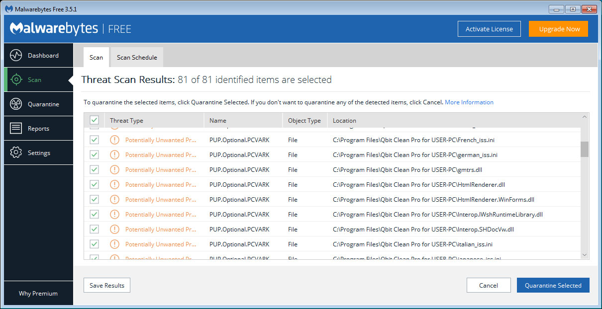 MalwareBytes Scan Results