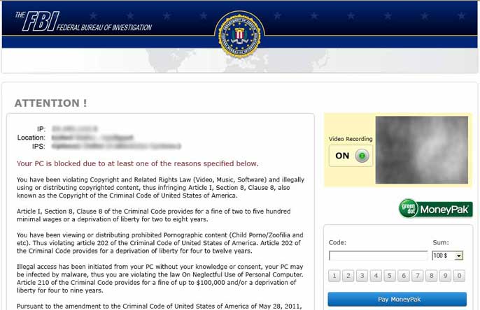 FBI MoneyPak Ransomware alert