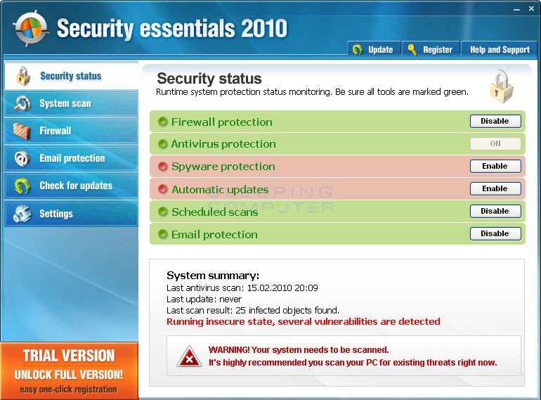 Security Essentials 2010 screen shot