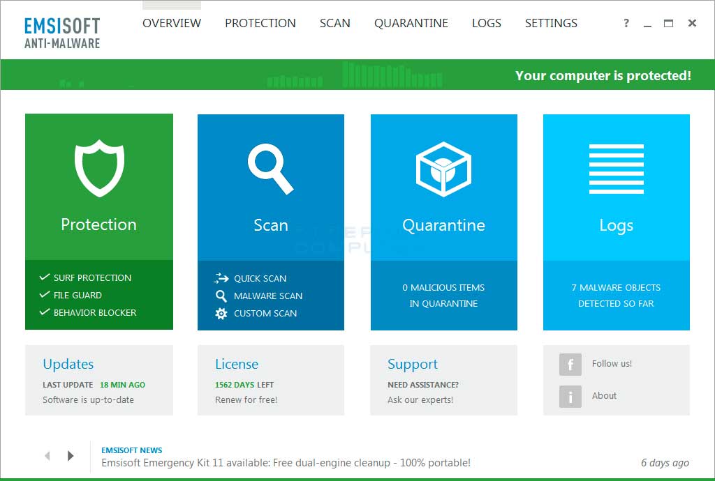 Emsisoft Anti-Malware Start Screen